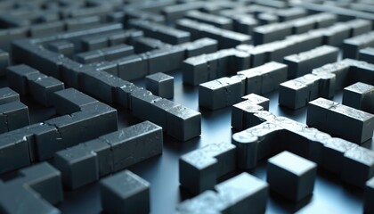 intricate metallic labyrinth complex problems, challenges. difficult journey, path towards success, 
