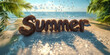 © vanilla_jo - Summer vacation background showing tropical beach with palm trees and wavy ocean