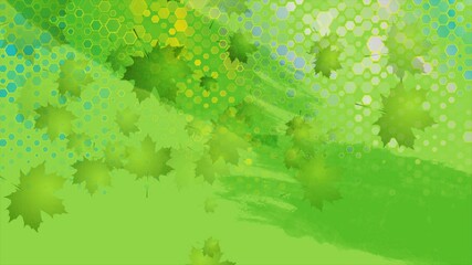 Aufkleber - Green modern summer background with maple leaves and geometric hexagons. Seamless looping motion design. Video animation Ultra HD 4K 3840x2160