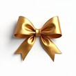 © Vadym - Gold ribbon bow isolated white background. Festive design element for gifts, celebrations, holidays. Elegant decor for presents. Shiny gold ribbon creates glamorous look. Ideal use on any product.