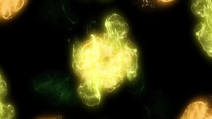 Wall Mural - Fractal Particle Rainbow Bursts Background 4K Loop features continuing explosions and implosions of multicolored particles in a dark atmosphere in a loop.