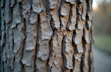 Close-up of dogwood tree bark. Textured natural background with rough cracked surface. Neutral color palette. Nature element, wood texture for eco design.