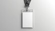 © Vadym - Blank ID card mockup, plastic badge attached to grey ribbon. Employee access control, verification, credential. Pro design template with copy space for your logo. Security card.