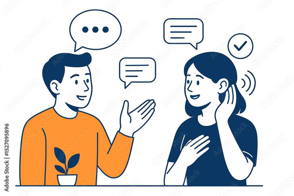 Active listening vector illustration. Woman listening with empathy to a ...