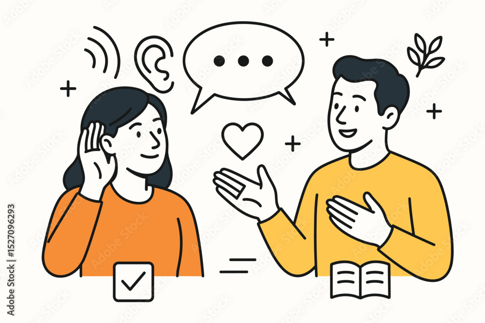 Active listening vector illustration. Woman hearing man with empathy ...