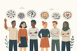 © ZaraStudio - Diverse mindsets and mental health concept. Group of people with different thoughts and emotions. Psychology illustration with thought bubbles showing confusion, stress, empathy, and clarity.