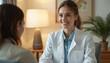 © Vadym - Female doctor consults patient in warmly lit office. Doctor smiles, provides advice, offers support. Patient feels comfortable. Medical professional consults, explains diagnosis, treatment, health.