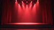 © Vadym - Illustration of concert stage with red lights, stage curtain, show setting. Empty scene ready for performance, music, theatre. Red lighting creates atmosphere of show event night, party club.