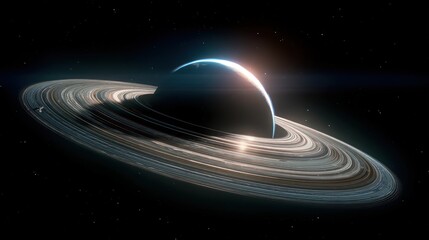 Wall Mural - Celestial planet with ring system in space depicted against black background