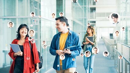 Poster - Smiling multinational people and global network concept