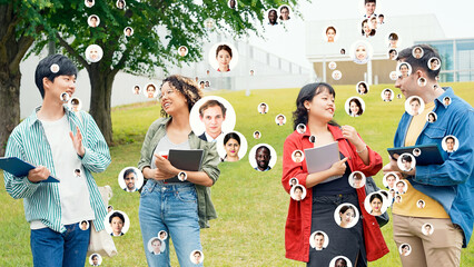Poster - Smiling multinational people and global network concept