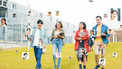 Poster - Smiling multinational people and global network concept