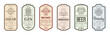 © Vector Tradition - Alcohol label templates with vector line geometric pattern. Alcohol drink bottle labels set for wine, beer, gin and brandy, liquor and moonshine beverages with outline grapes and flowers ornaments