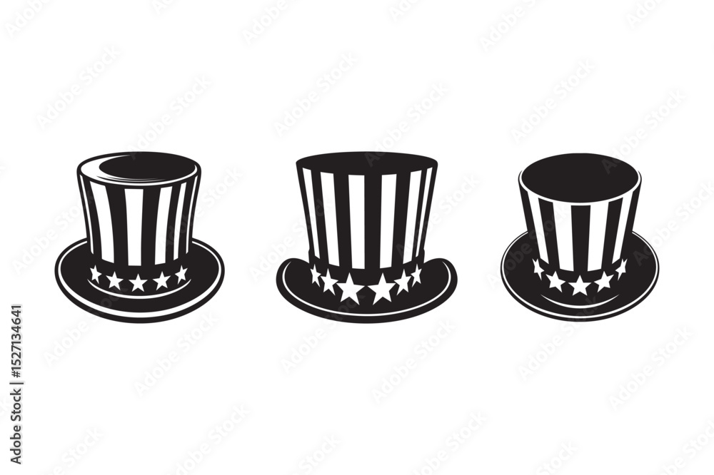 Uncle Sam Hat Icons – Patriotic American Top Hat Vector Set Stock ...