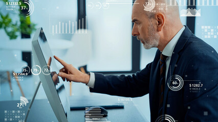Aufkleber - Financial data concept visual with business people working in office
