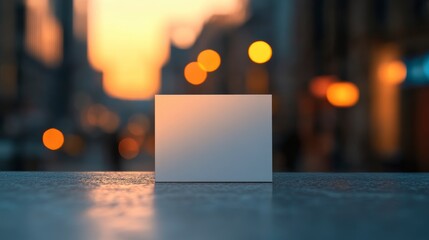 Wall Mural - blank white card mockup on a city street at sunset.