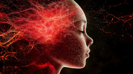 Wall Mural - abstract profile of a person's head with fiery energy emanating from it.