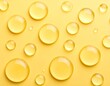 © CHOISH - 연한 노랑색 배경에 크기가 다른 투명 물방울 Transparent water droplets of different sizes on a light yellow background