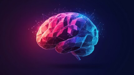 Wall Mural - abstract polygonal brain, vibrant colors, digital art, neural network, futuristic, medical concept, 