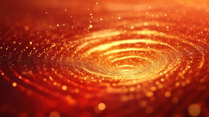 Wall Mural - abstract swirling vortex of golden particles on red background.