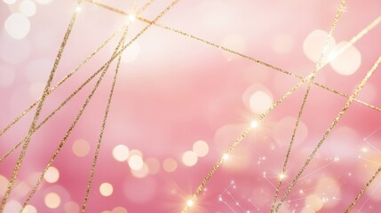 Wall Mural - abstract pink and gold background with glittering lines and bokeh lights.