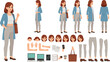 © LM - Young casual business woman character constructor for animation. Front, side and back view set.