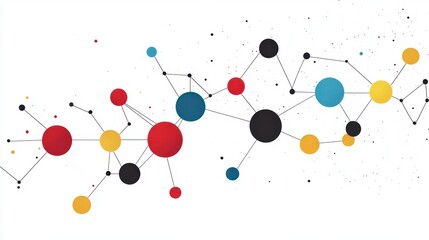 Wall Mural - abstract network connection graphic with colorful nodes and lines on white background.