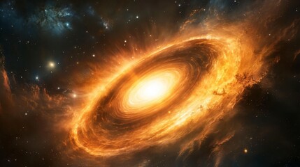Wall Mural - fiery cosmic nebula with swirling gases and bright core in deep space.