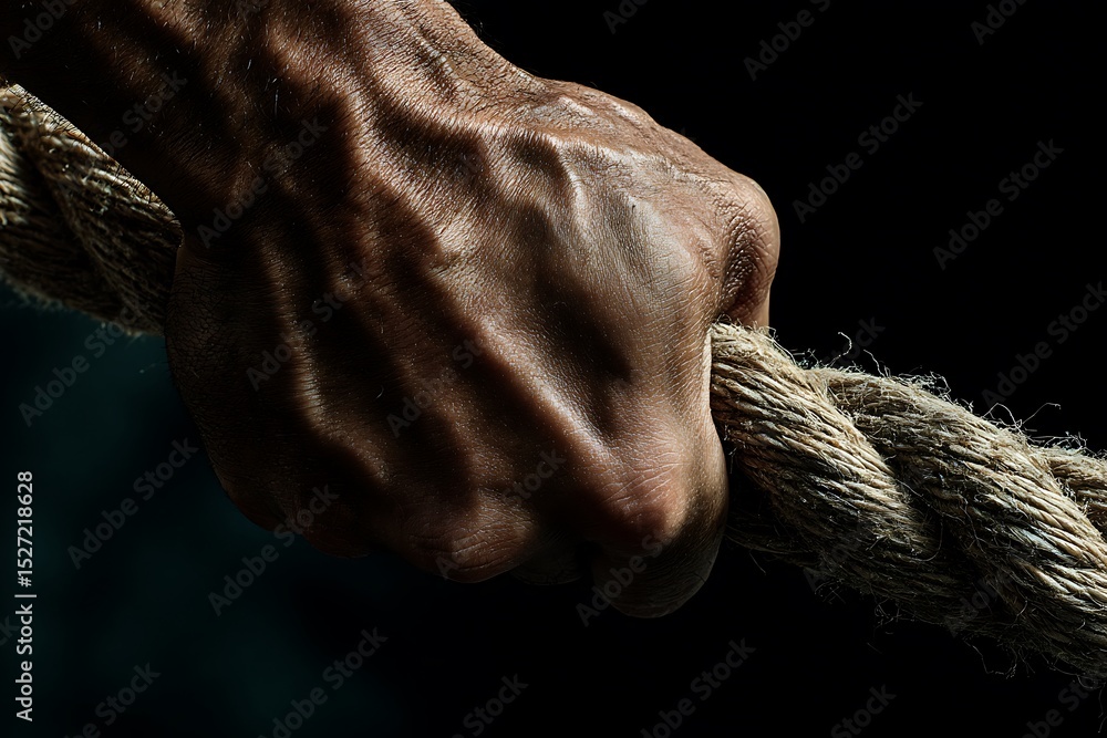 Close Up Of A Hand Gripping A Rope, Strength Endurance, Determination ...