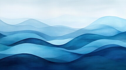 Wall Mural - abstract watercolor painting of blue layered mountains or waves.