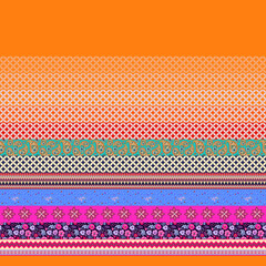 Wall Mural - seamless multicolor horizontal border of ornamental stripes with plant, ethnic and abstract patterns