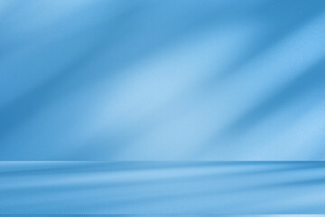 Wall interior background, studio and backdrops show products.with shadow from window color white and blue background for text insertion and presentation product	