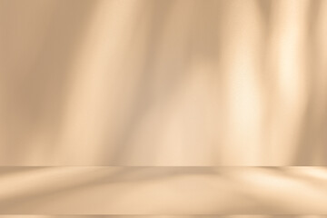 Poster - Wall interior background, studio and backdrops show products. with leaf shadow from window color beige and white. background for text insertion and presentation of product	