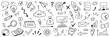© Polina Tomtosova - Business money sketch idea icon set. Hand drawn sketch elements for startup, project, goal and teamwork. Business graphic chart, rocket, growth marketing concept in chalkboard. Vector illustration