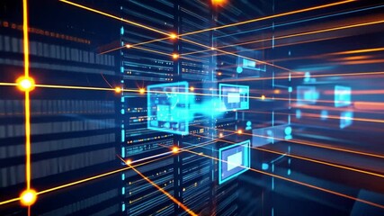 Wall Mural - digital network visualization: abstract representation of data flow and connectivity