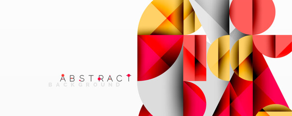 Fototapete - Geometric shapes overlap, creating vibrant red, yellow, white design. Modern abstract background for digital projects.