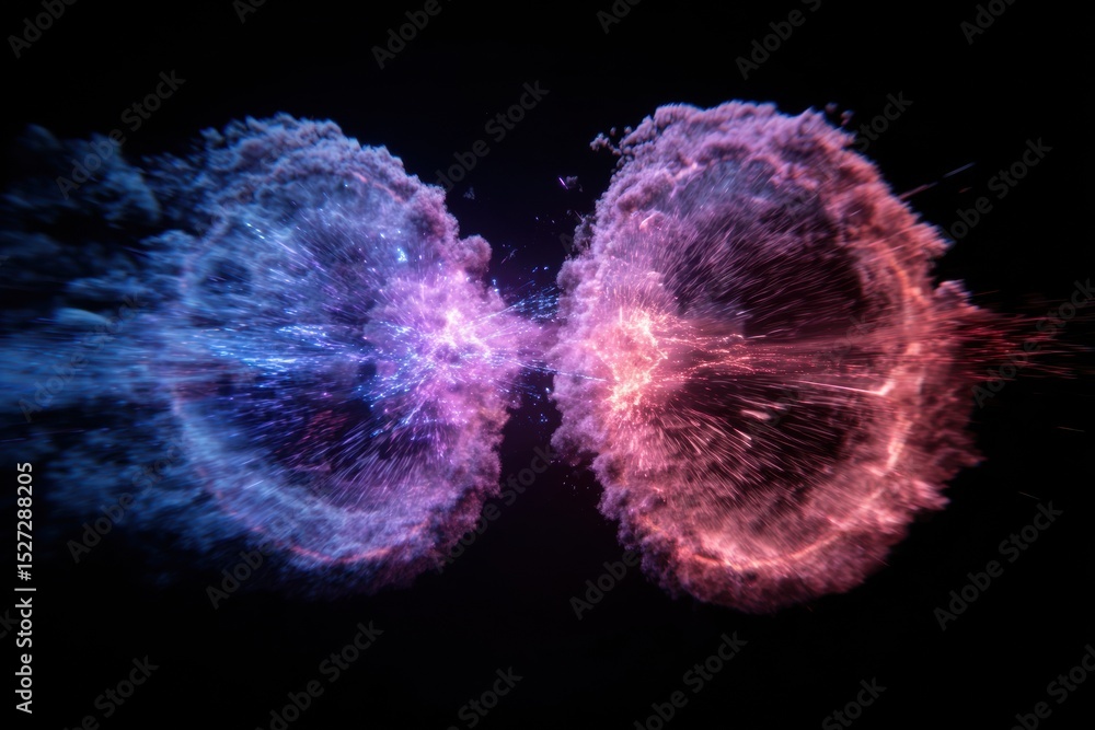 Dynamic abstract explosion with purple black gradient and holographic ...