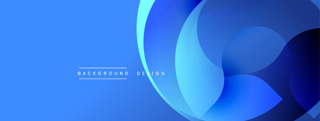 Fototapete - Abstract blue background features overlapping curved shapes. Modern design elements create dynamic visual effect. Simple, clean aesthetic.