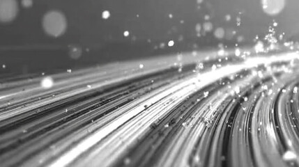Wall Mural - Abstract representation of speed, data flow, or light trails with bokeh in grayscale
