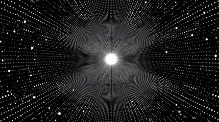 Wall Mural - Abstract futuristic digital tunnel with bright light at the end in dark space