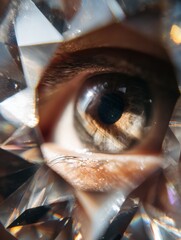 Aufkleber - Close-up View of an Eye Through a Kaleidoscope Lens Revealing Intricate Patterns and Colors With a Minimal Left Area Highlighted