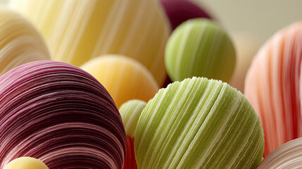 Wall Mural - Abstract 3D rendering of colorful, textured spheres with vibrant, striped surfaces