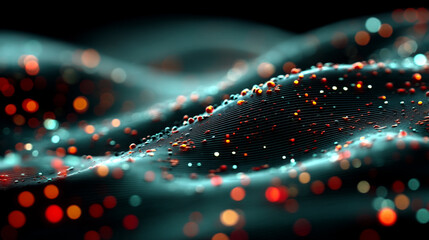 Wall Mural - Abstract digital wavy surface with bokeh effect particles, futuristic technology background