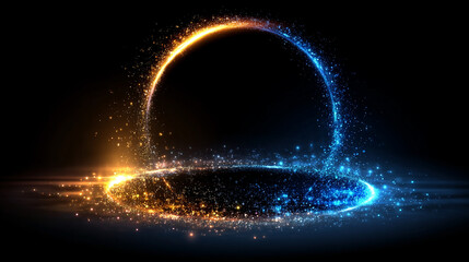 Wall Mural - Abstract Glowing Circle in Dark Background with Sparkling Particles and Light Effects