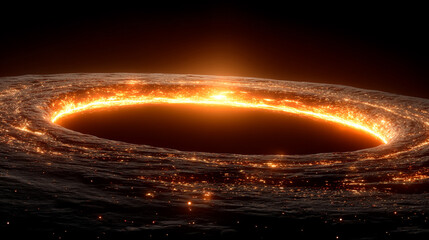 Wall Mural - Abstract 3D rendering of a glowing ring resembling a celestial body in space