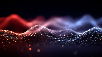 Wall Mural - Abstract 3D rendered particle wave with a blurred background and dynamic lighting effects