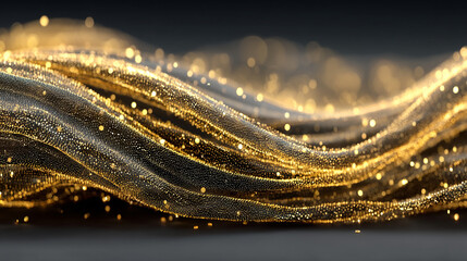 Wall Mural - Abstract golden particles flowing, wave, luxury background with bokeh effect, 3D rendering