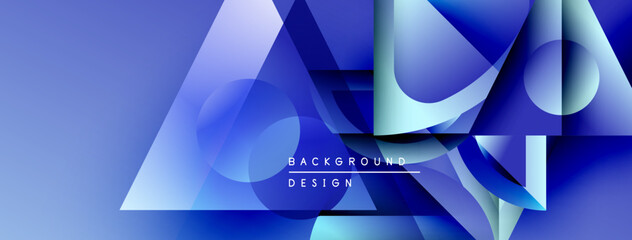 Fototapete - Abstract blue design features overlapping geometric shapes. Gradient colors create depth, modern aesthetic. Minimalist composition, clean lines.
