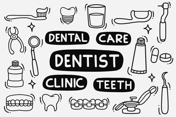 set of dentist doodle good for background, wallpaper, element design, icon, etc