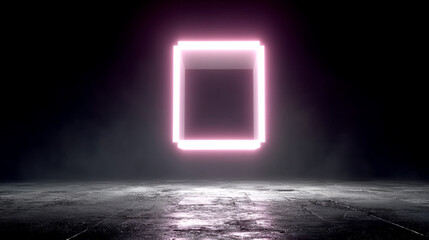 abstract neon cube: illuminated geometric shape in a dark, atmospheric environment